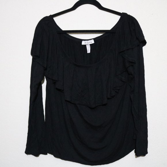 2X adara long sleeve black blouse ruffles - Picture 1 of 6